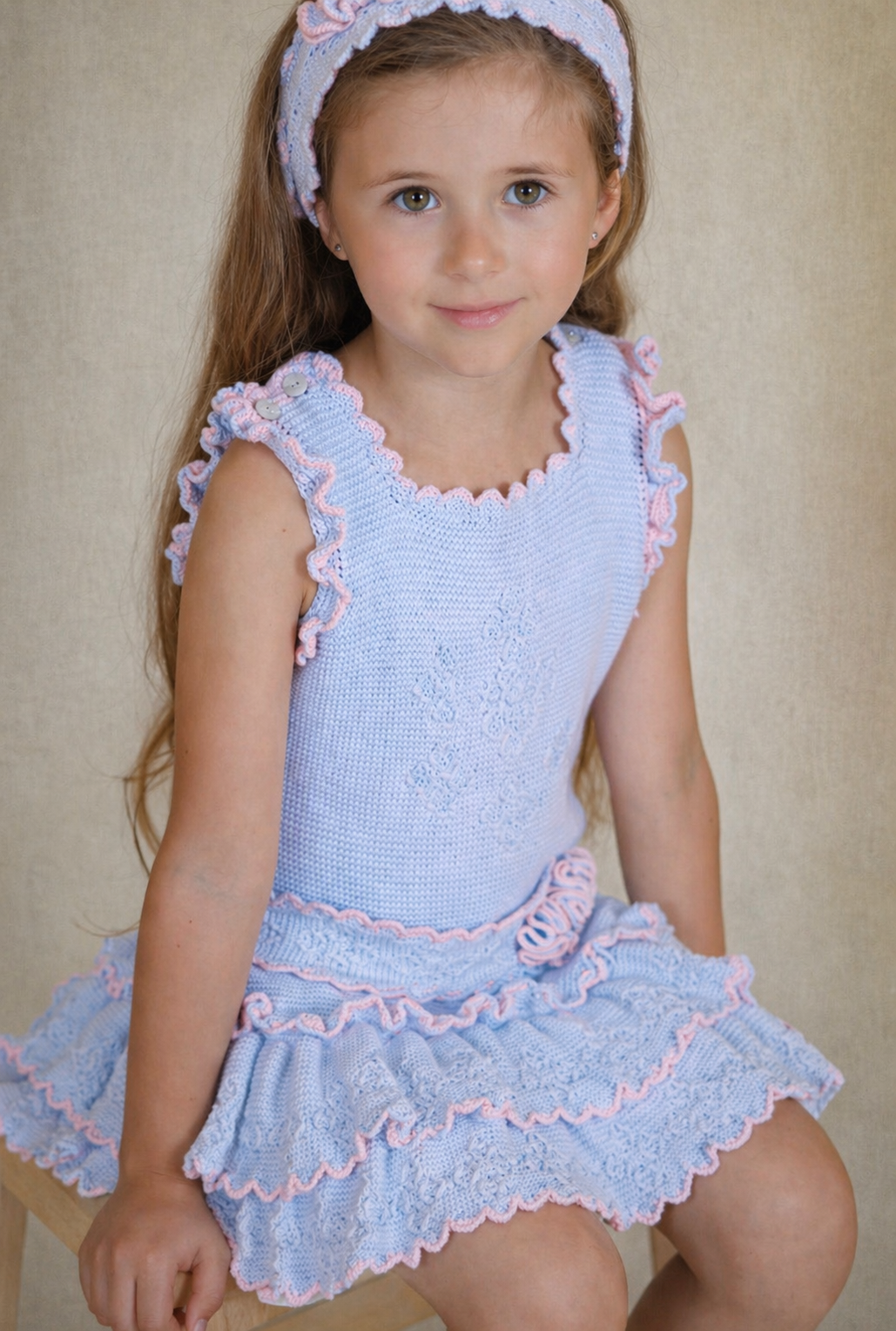 Rahigo Baby Blue and Pink Trim Dress