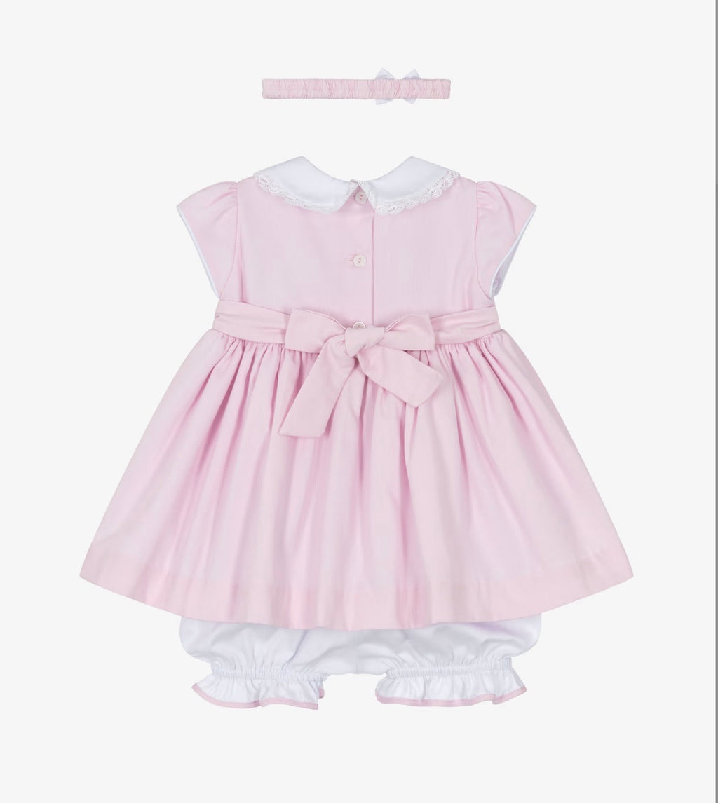 Pretty Originals Girls Pale Pink with Lilac Hand-Smocked Dress & Headband Set (Copy)