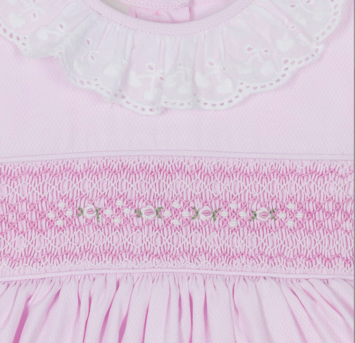 Pretty Originals Girls Pale Pink Hand-Smocked Dress & Headband Set