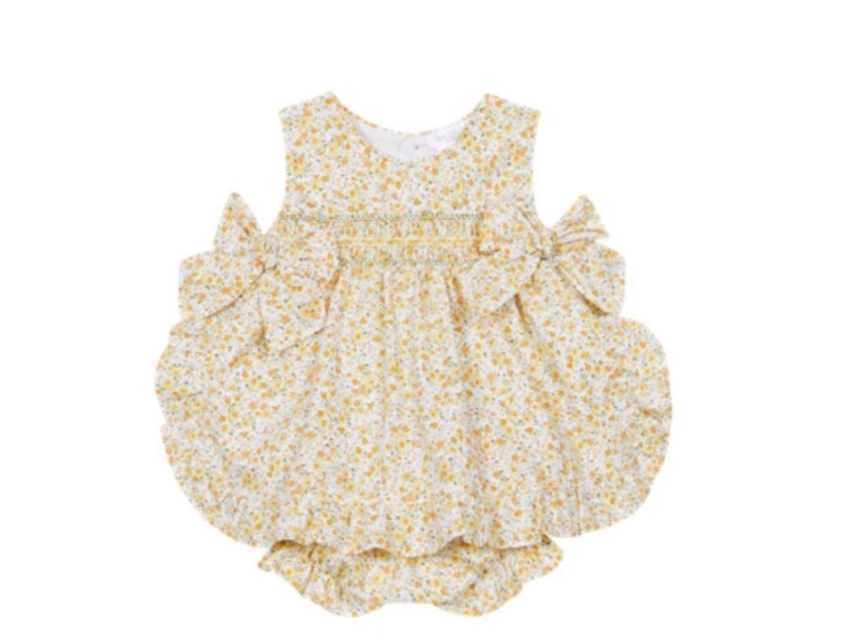 Deolinda Smocked Lemon Floral Side Bow Dress and Jam Set