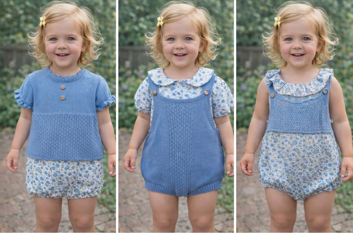 Sardon Blue Knit Jam Pant Set/Pinafore Set/Romper