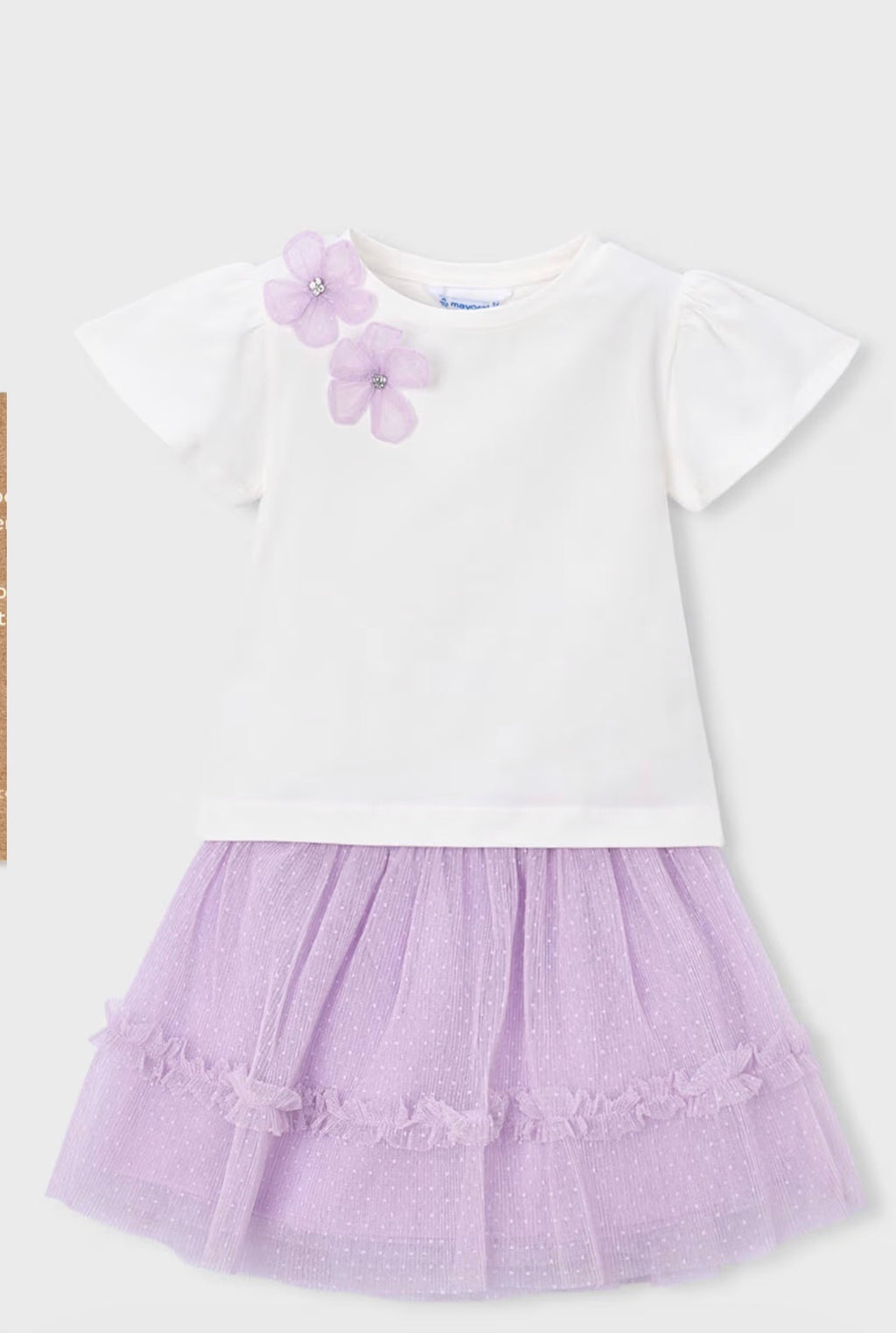 Mayoral Embellished Floral Top and Lilac Detailed Tutu Skirt