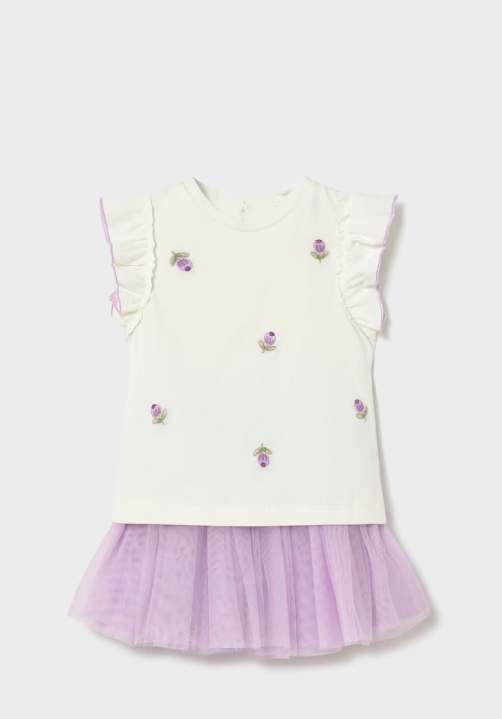 Mayoral Embroidered Floral Top and Lilac Tutu Skirt