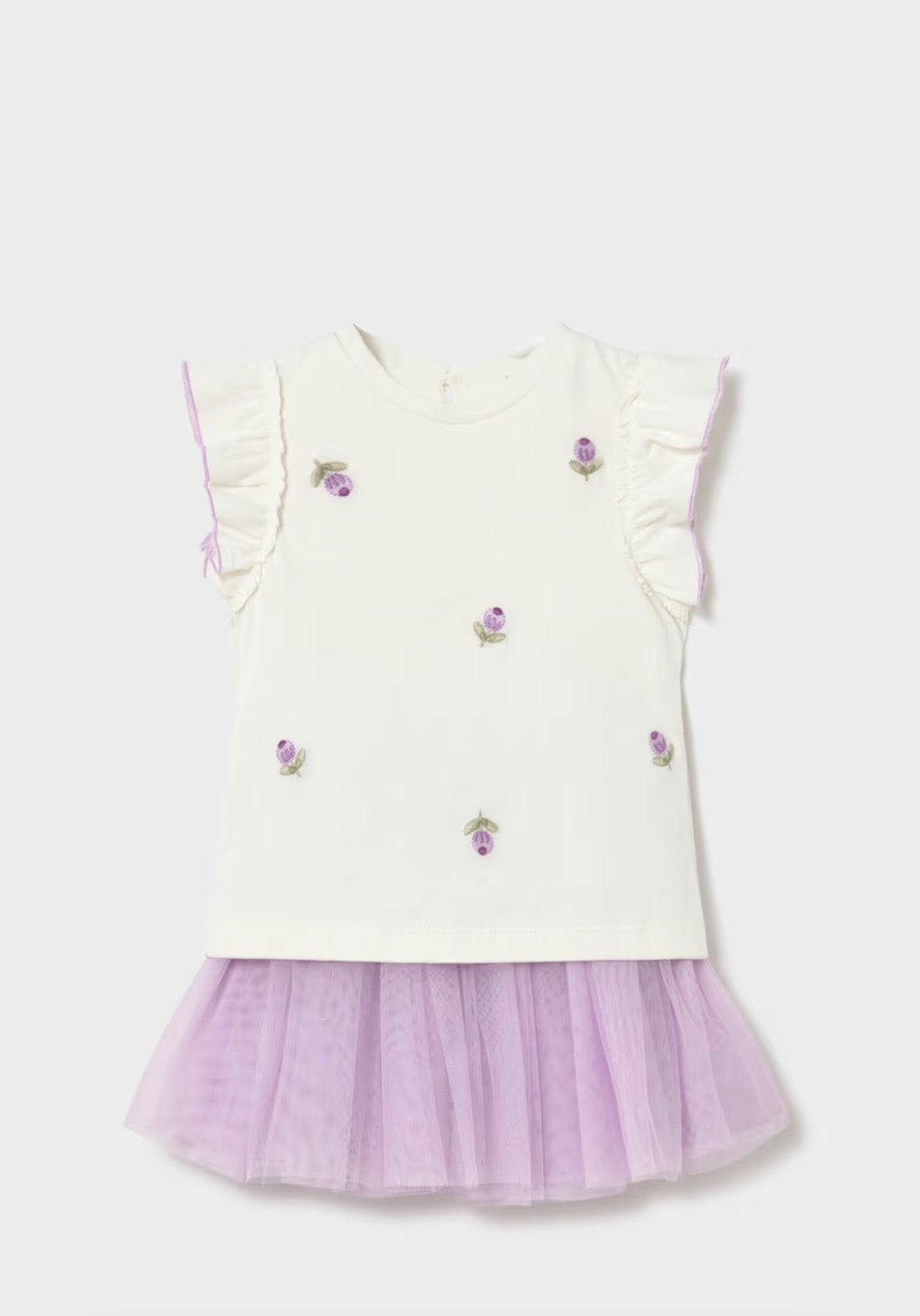 Mayoral Embroidered Floral Top and Lilac Tutu Skirt