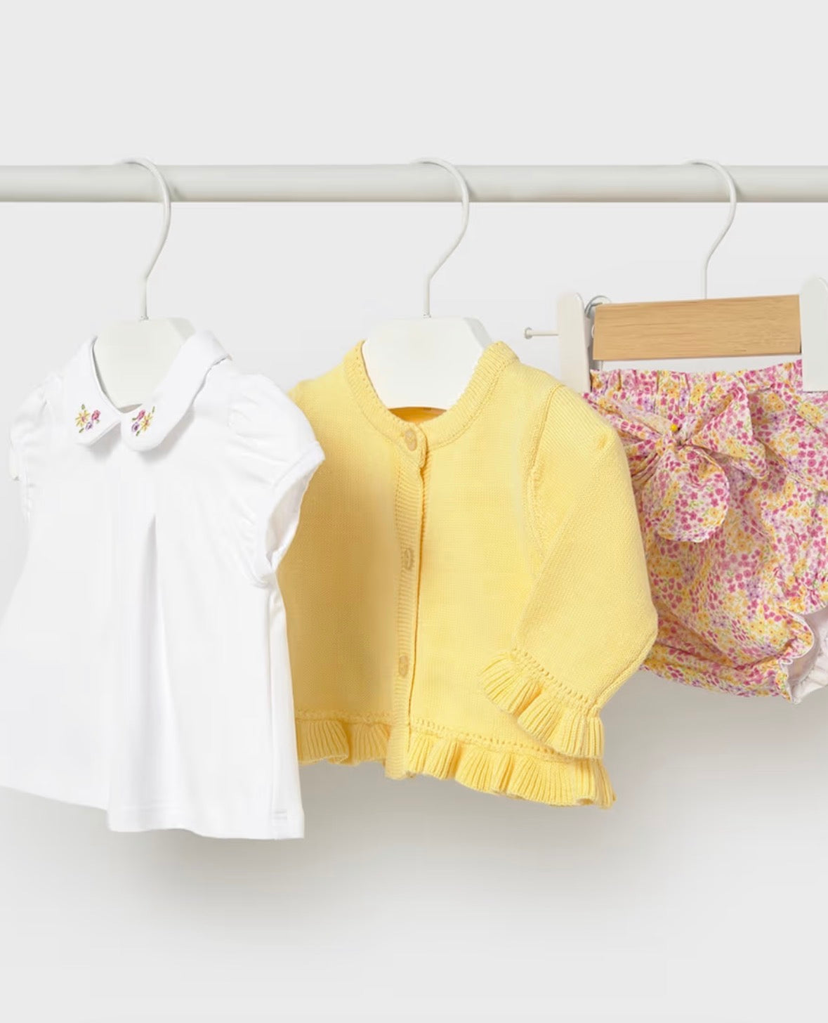 Mayoral Floral 3 PC Jam Pants Set with Lemon Cardigan