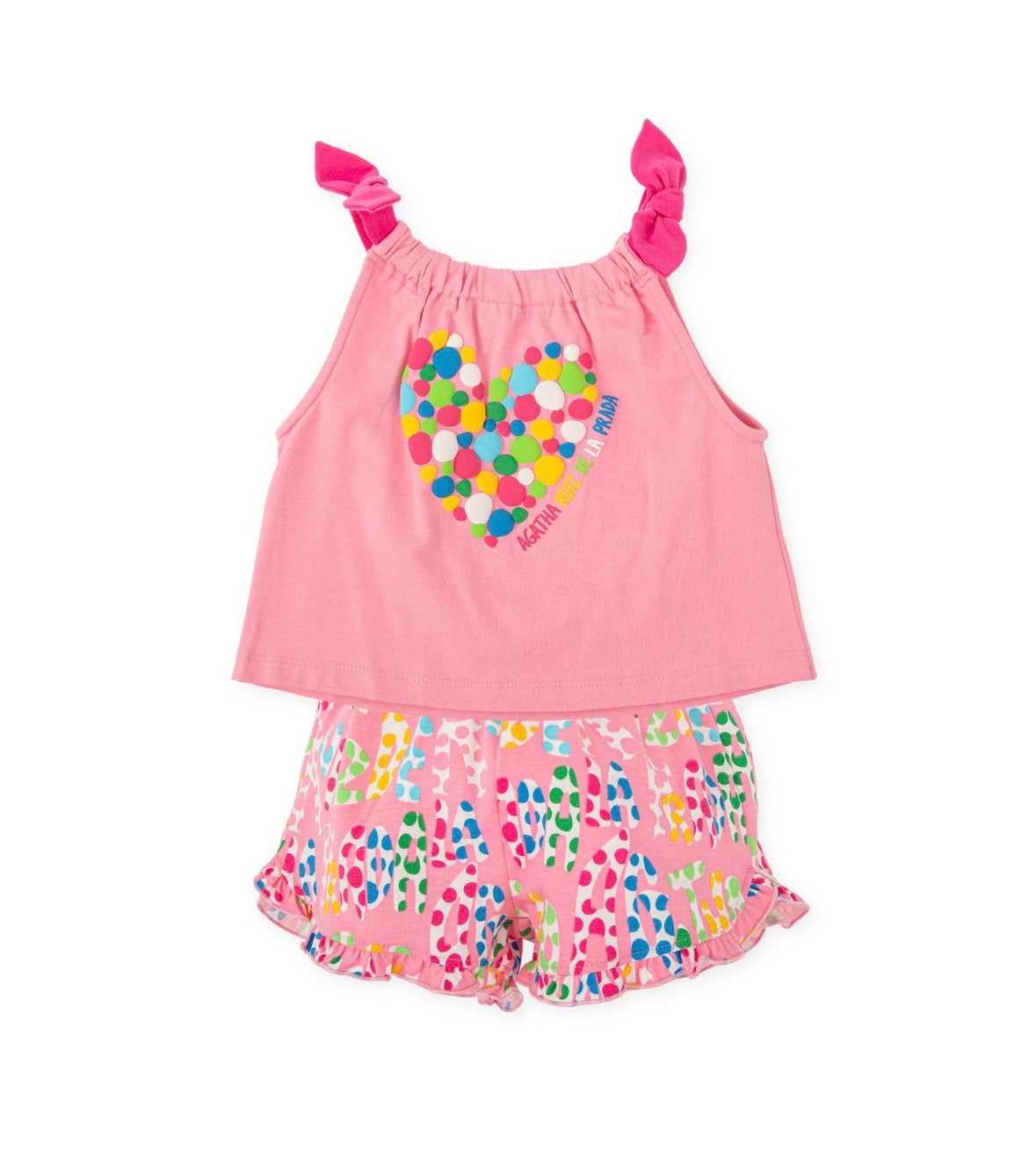 Agatha Ruiz De La Prada Pink Polka Dot Heart Branded Shorts Set