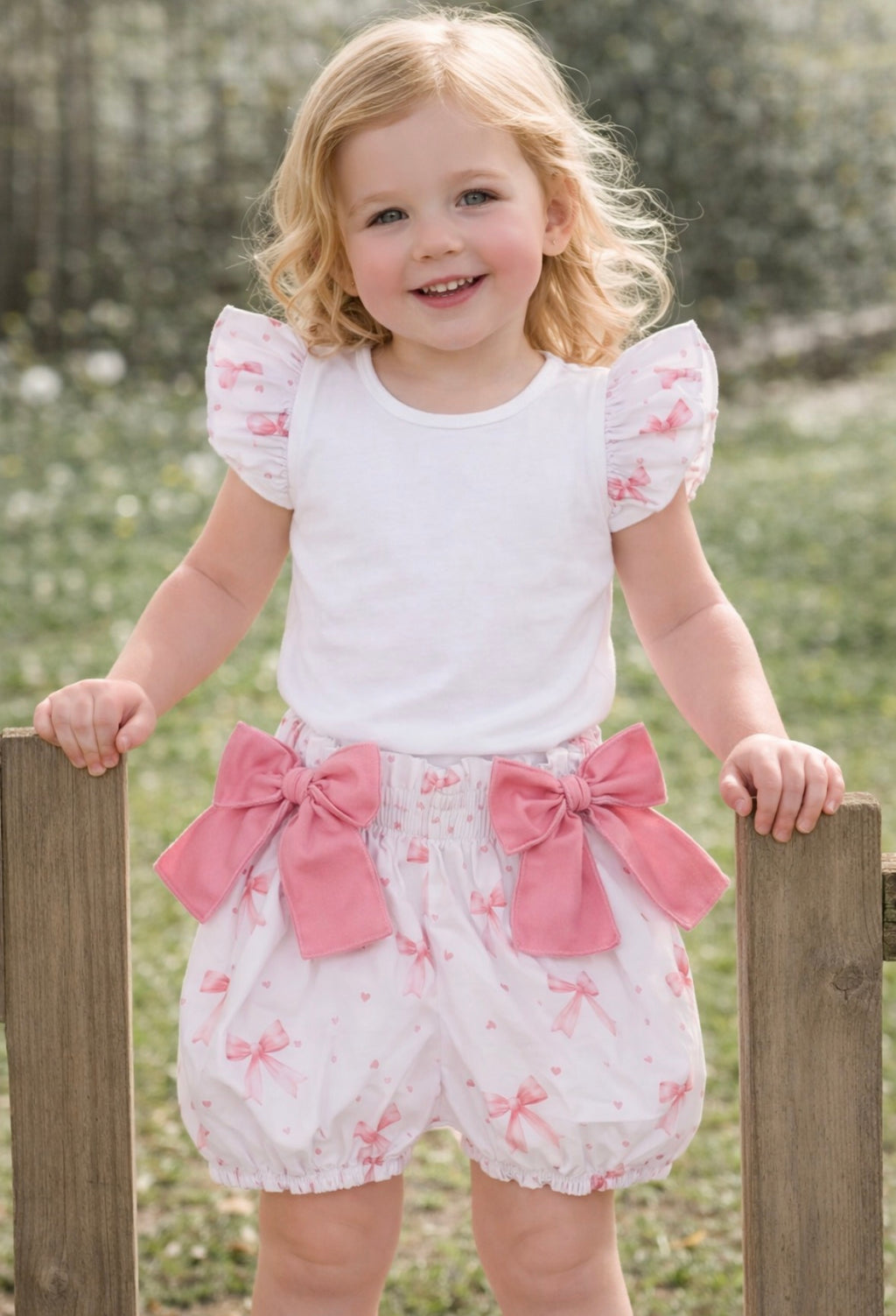 Meia Pata Bubble Pink Bow T-shirt and Shorts Set