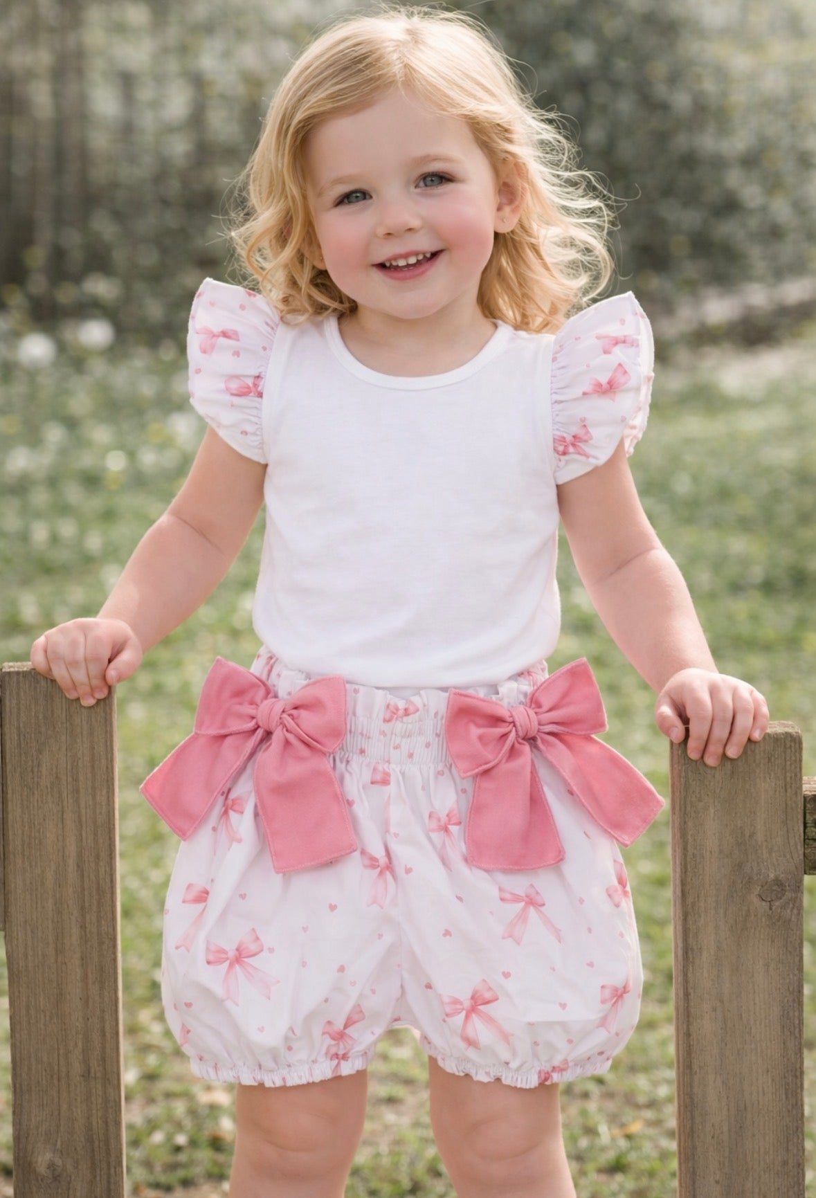 Meia Pata Bubble Pink Bow T-shirt and Shorts Set