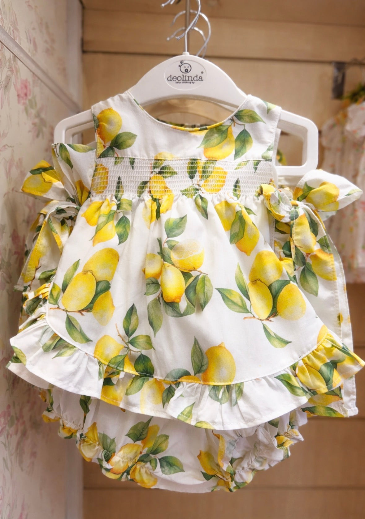 Deolinda Yellow Floral Smocked Dress with Bow Detailing