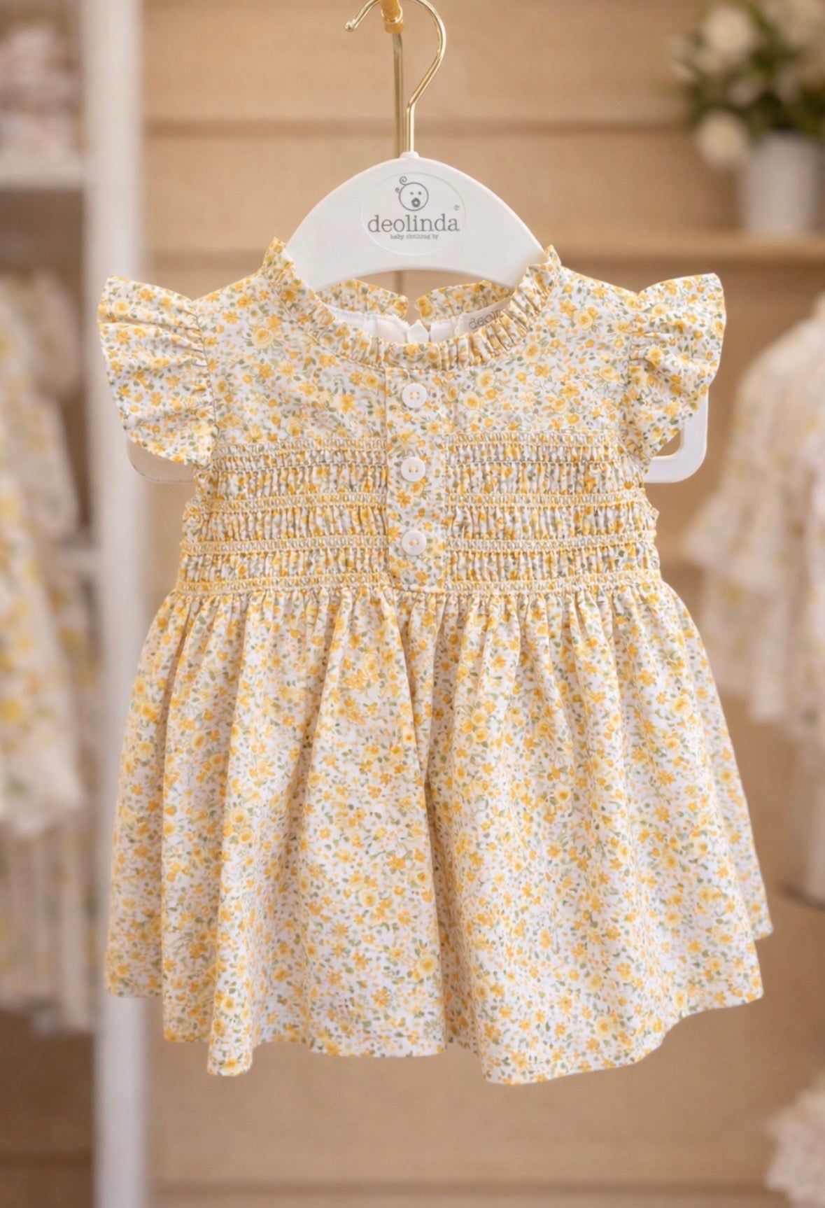 Deolinda Smocked Floral Bow  Dress & Bloomers Set