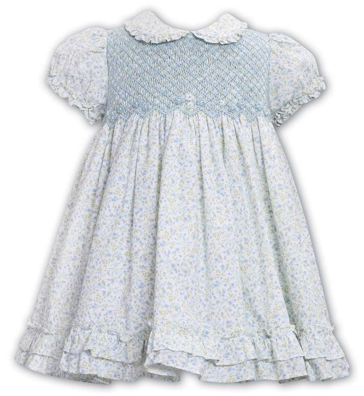 Sarah Louise Blue Floral Smocked Dress
