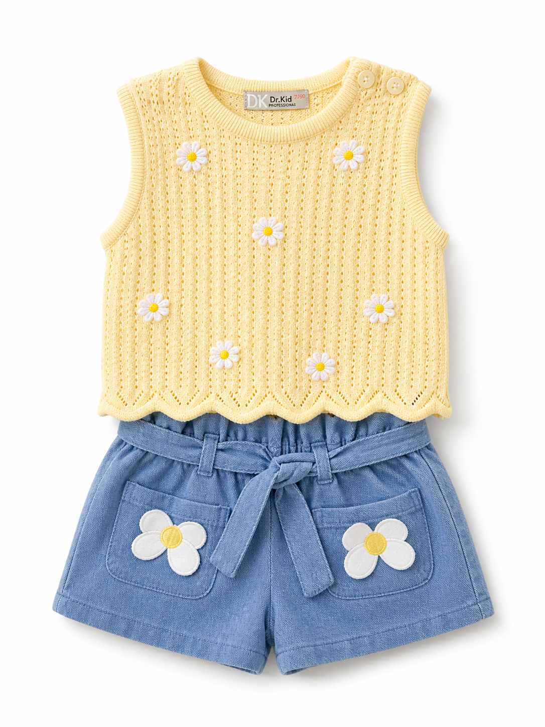Dr Kid Lemon Daisy Crochet Top and Daisy Pocket Detail Shorts