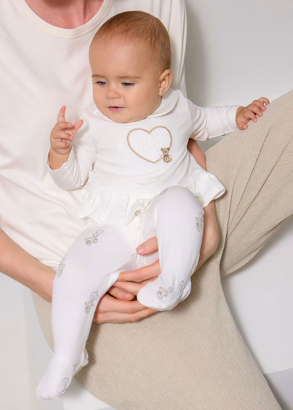 Mayoral Long Sleeve Cream Bear Set