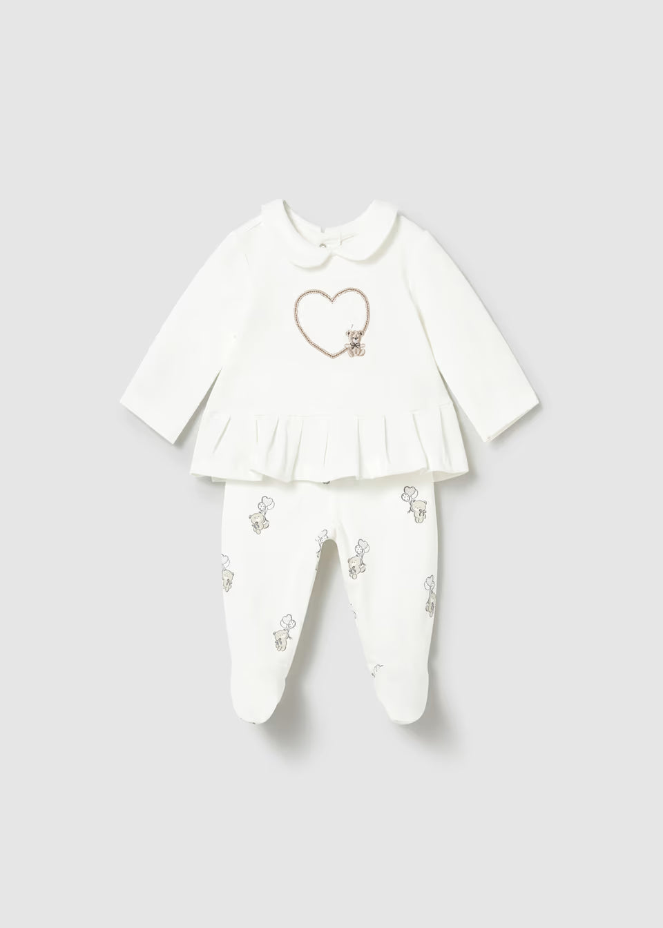Mayoral Long Sleeve Cream Bear Set