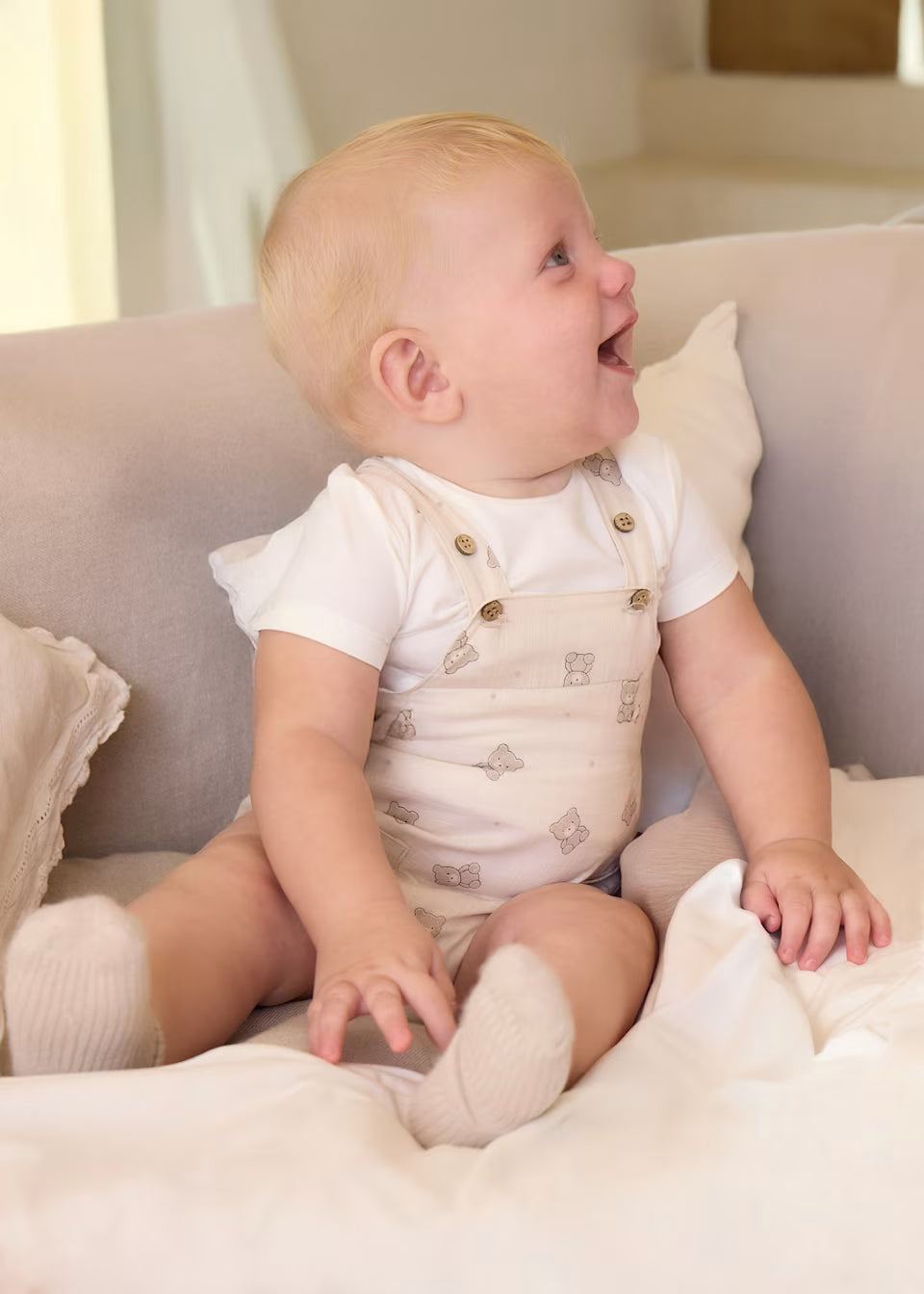 Mayoral Teddy Print Dungaree Set
