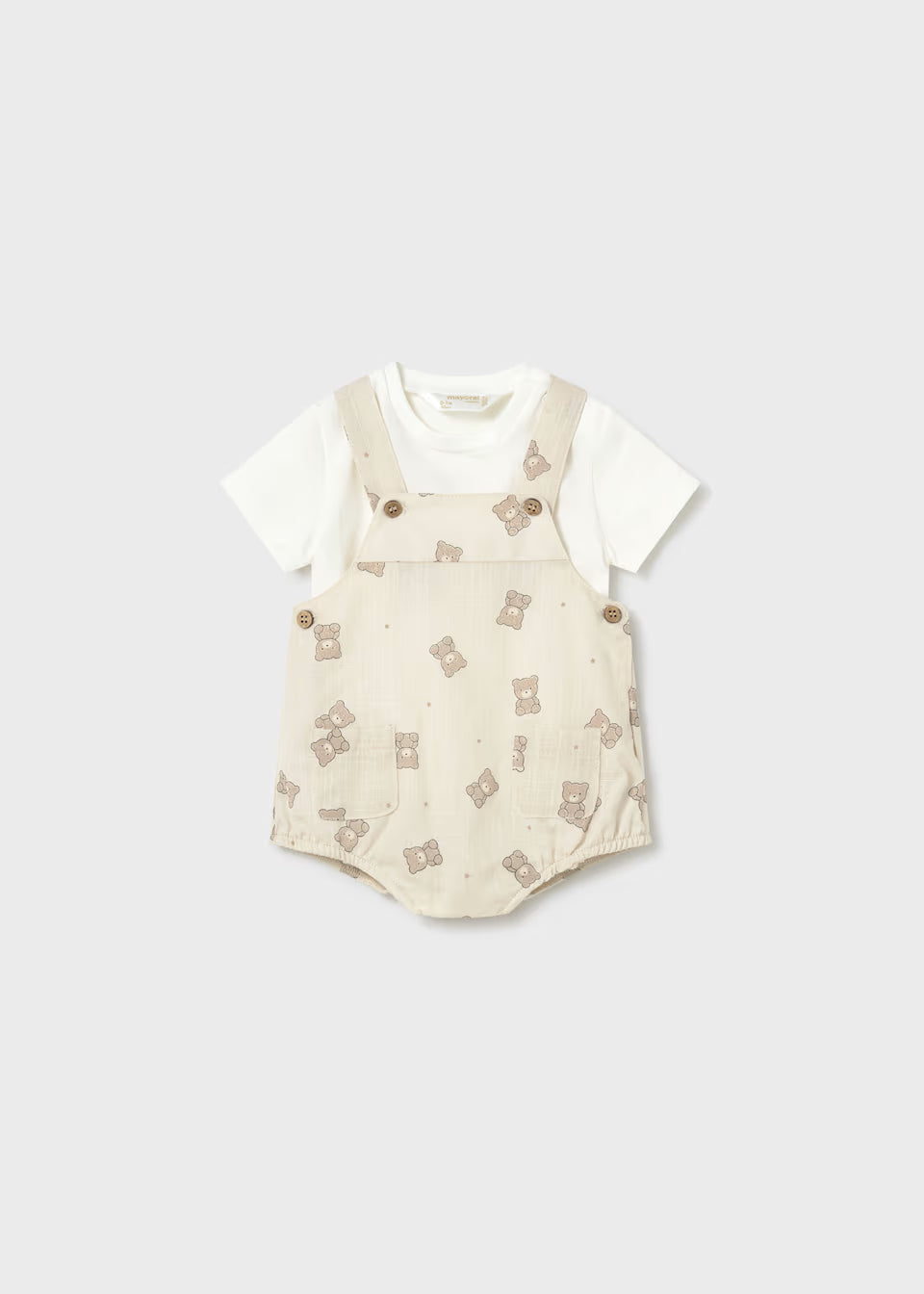 Mayoral Teddy Print Dungaree Set
